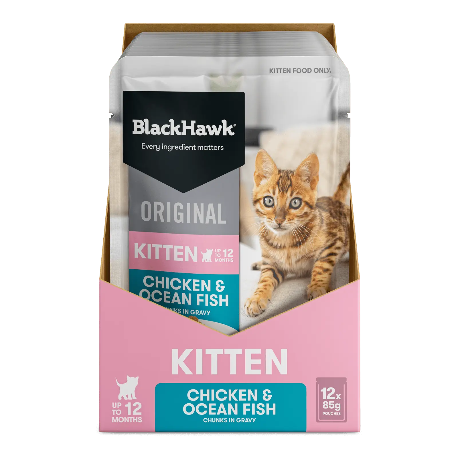 Black Hawk Original Cat Food Pouch Kitten Chicken & Oceanfish in Gravy - Kellyville Pets