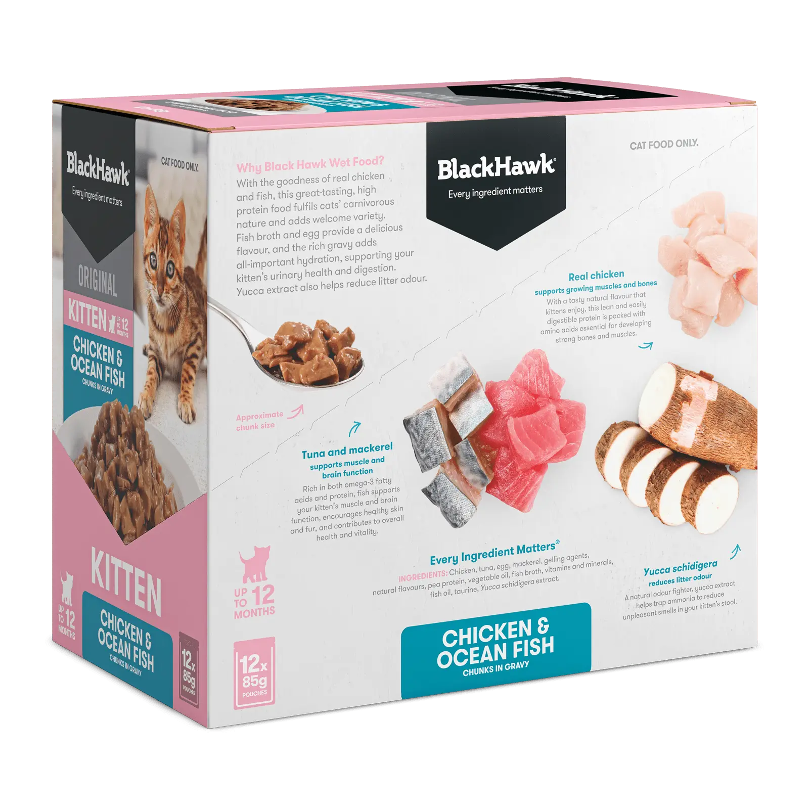 Black Hawk Original Cat Food Pouch Kitten Chicken & Oceanfish in Gravy - Kellyville Pets