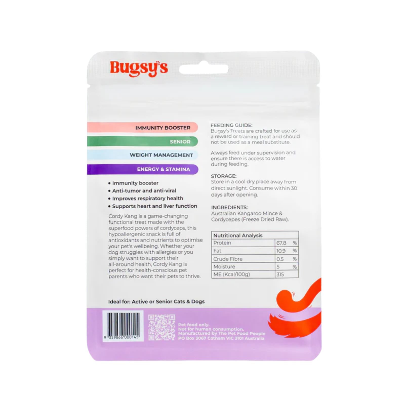 Bugsy's Freeze-Dried Energy & Stamina Kangaroo & Cordycepes Dog & Cat Treat