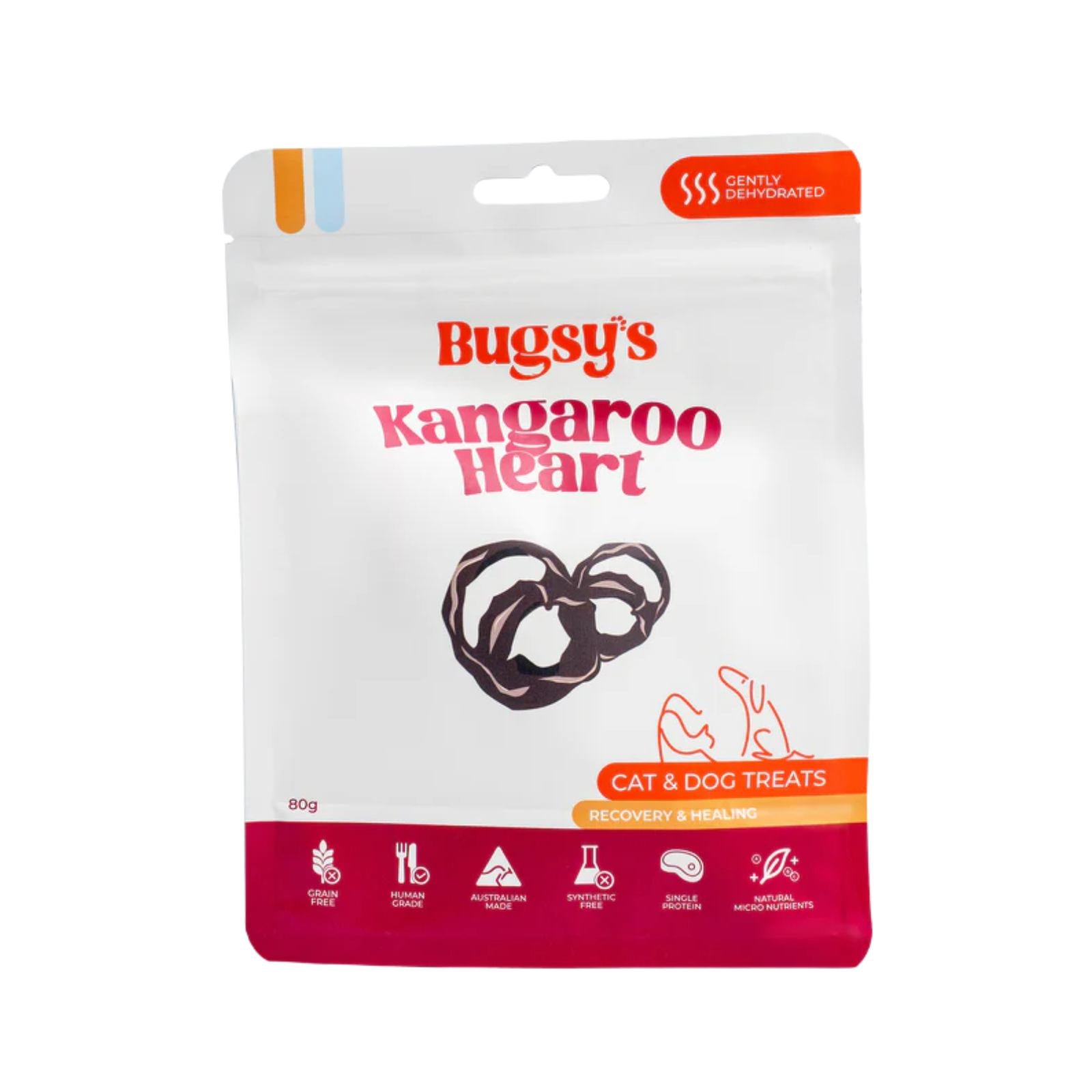 Bugsy's Kangaroo Heart Dog & Cat Treat - 80g