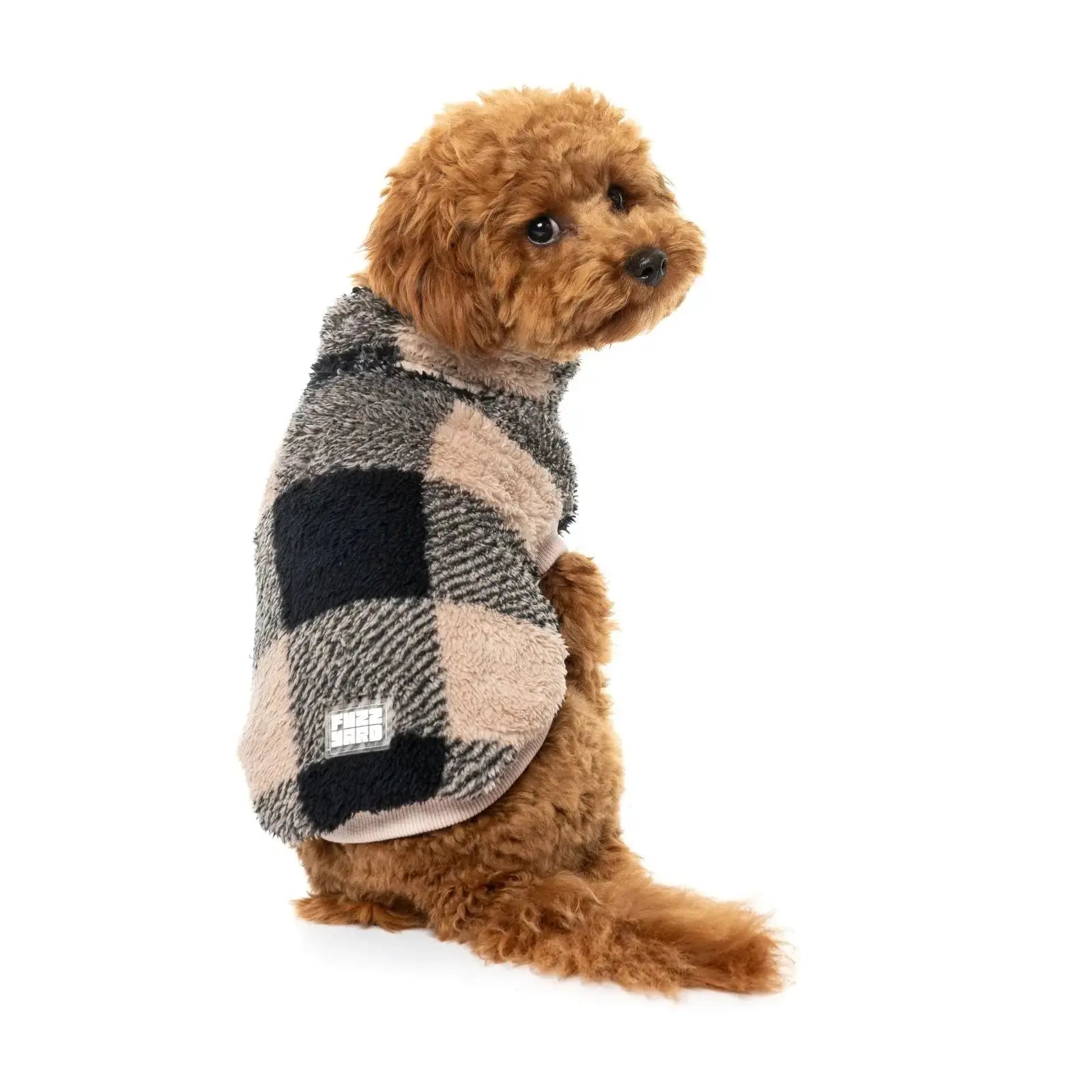 Fuzzyard Checkered Teddy Sweater  Dog Coat - Black/Beige Fuzzyard