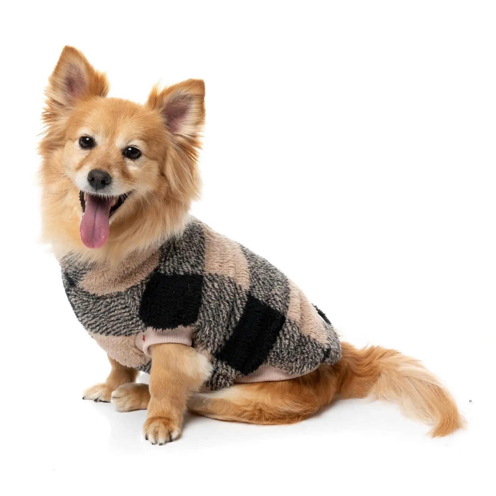 Fuzzyard Checkered Teddy Sweater  Dog Coat - Black/Beige Fuzzyard