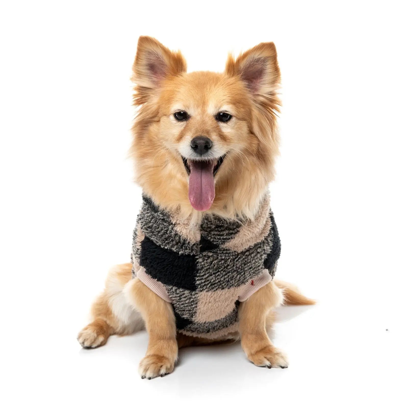 Fuzzyard Checkered Teddy Sweater  Dog Coat - Black/Beige Fuzzyard