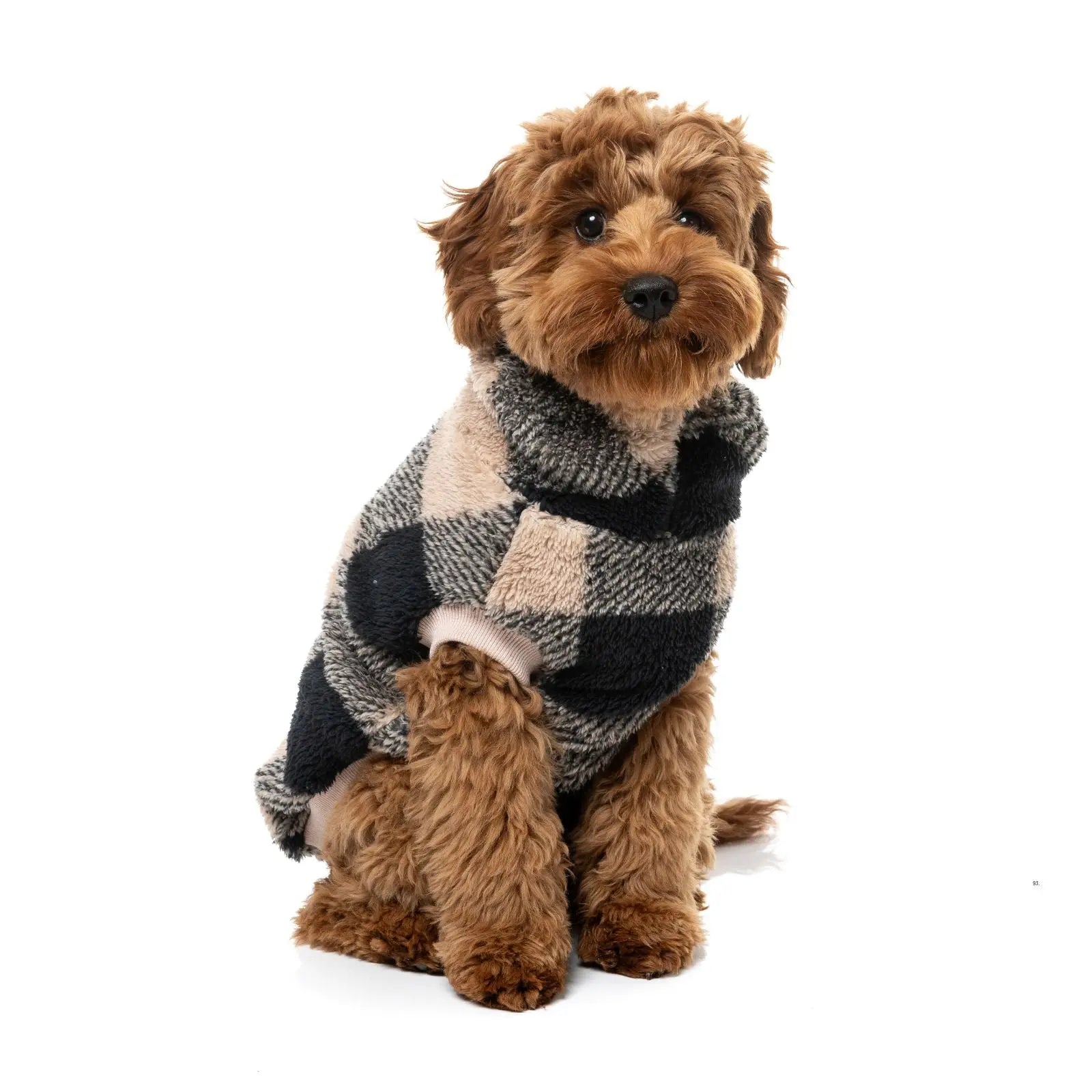 Fuzzyard Checkered Teddy Sweater  Dog Coat - Black/Beige Fuzzyard