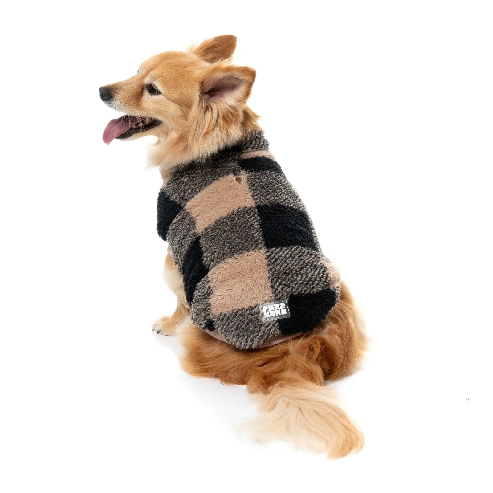 Fuzzyard Checkered Teddy Sweater  Dog Coat - Black/Beige Fuzzyard