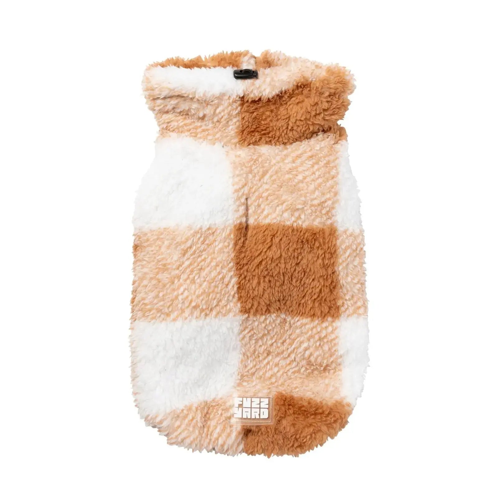 Fuzzyard Checkered Teddy Sweater  Dog Coat - Tan Fuzzyard