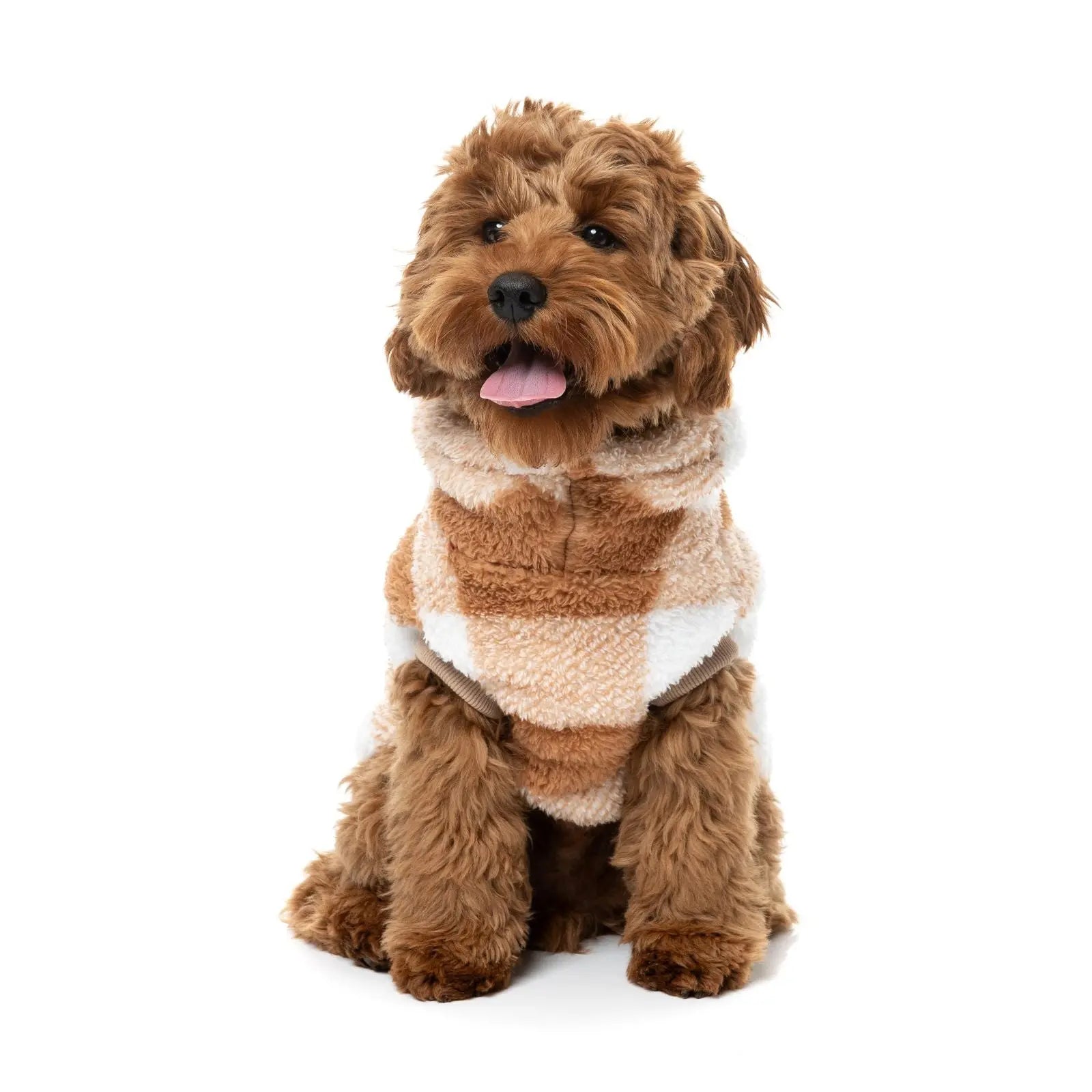 Fuzzyard Checkered Teddy Sweater  Dog Coat - Tan Fuzzyard
