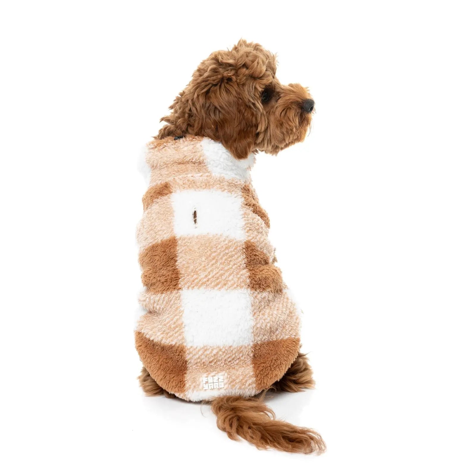 Fuzzyard Checkered Teddy Sweater  Dog Coat - Tan Fuzzyard