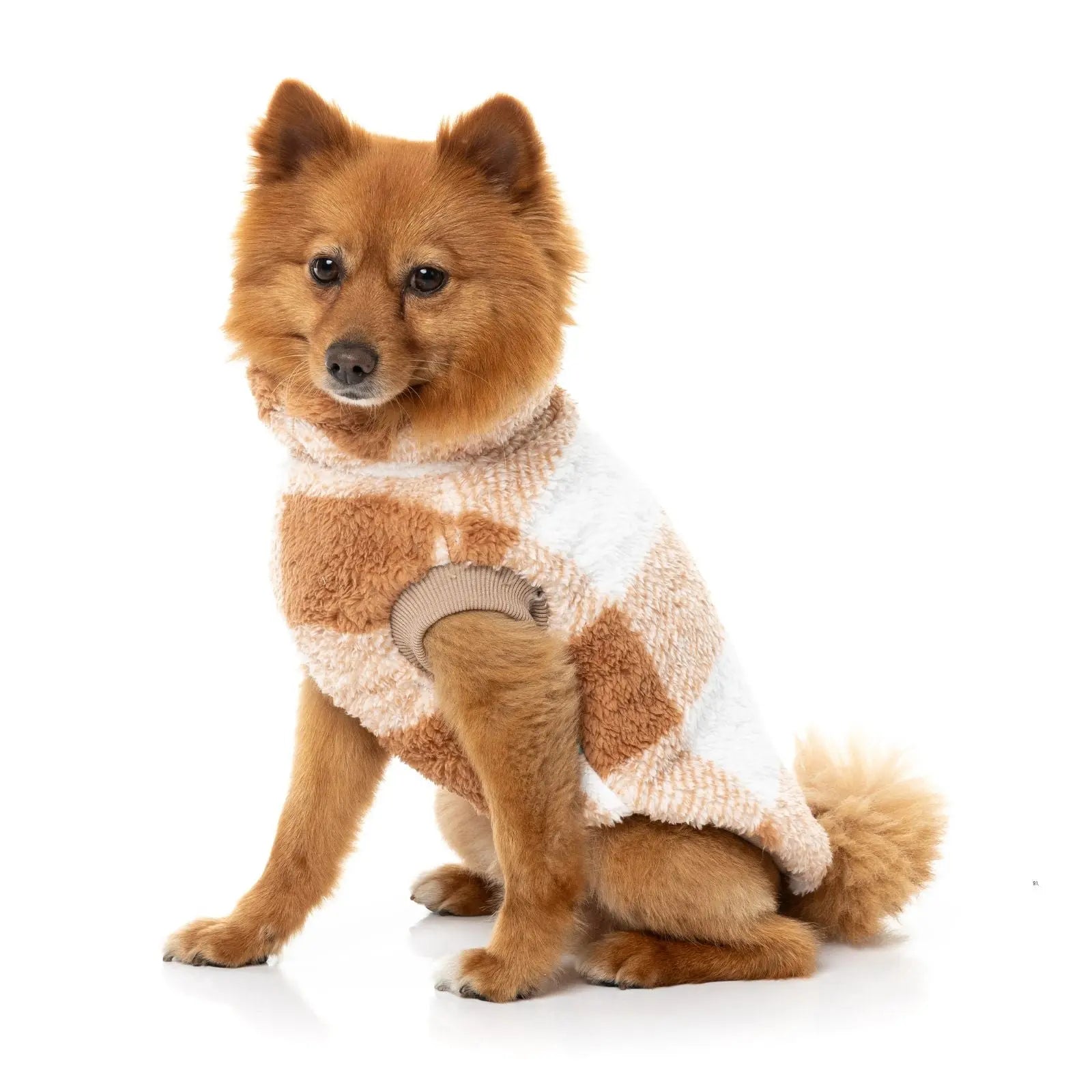 Fuzzyard Checkered Teddy Sweater  Dog Coat - Tan Fuzzyard