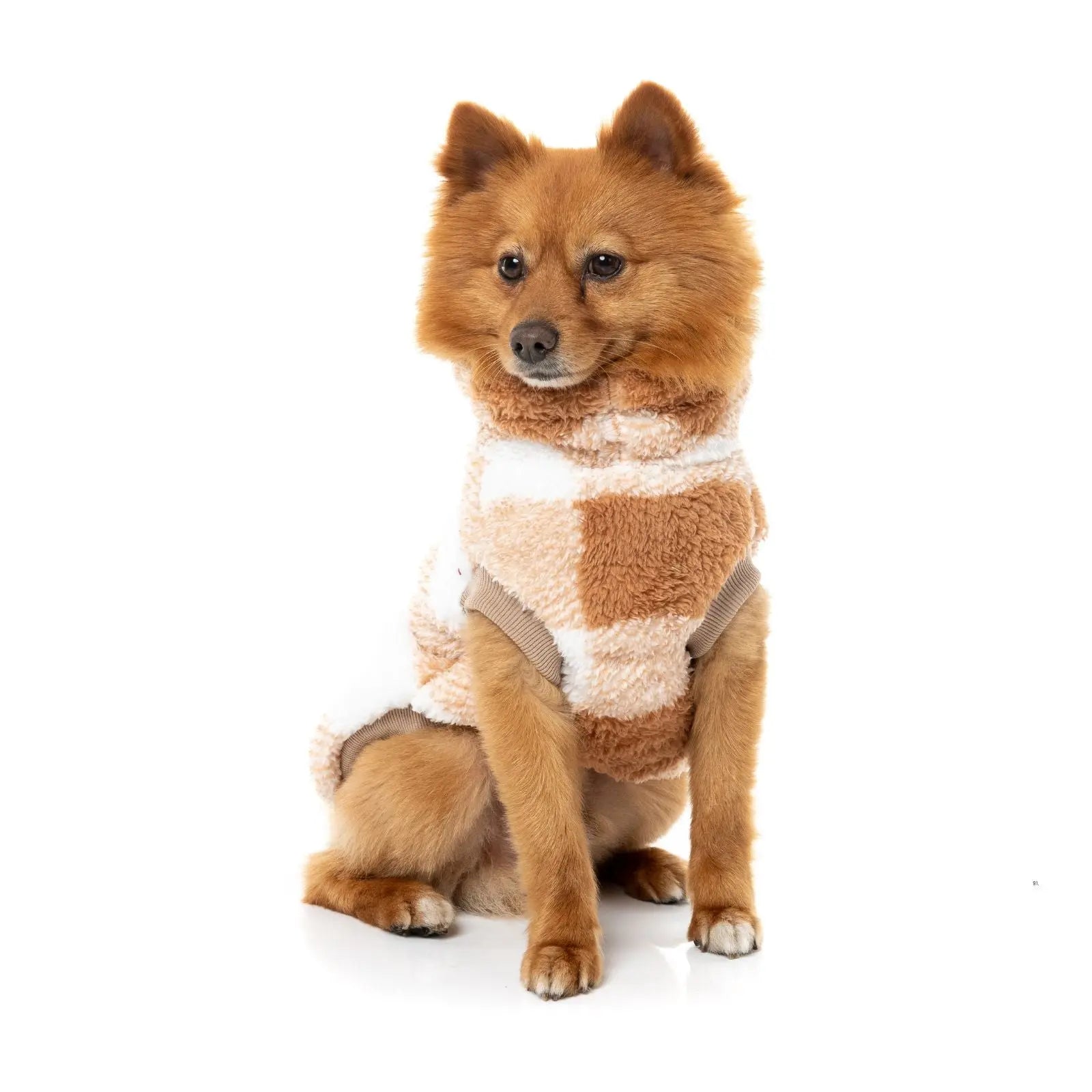 Fuzzyard Checkered Teddy Sweater  Dog Coat - Tan Fuzzyard