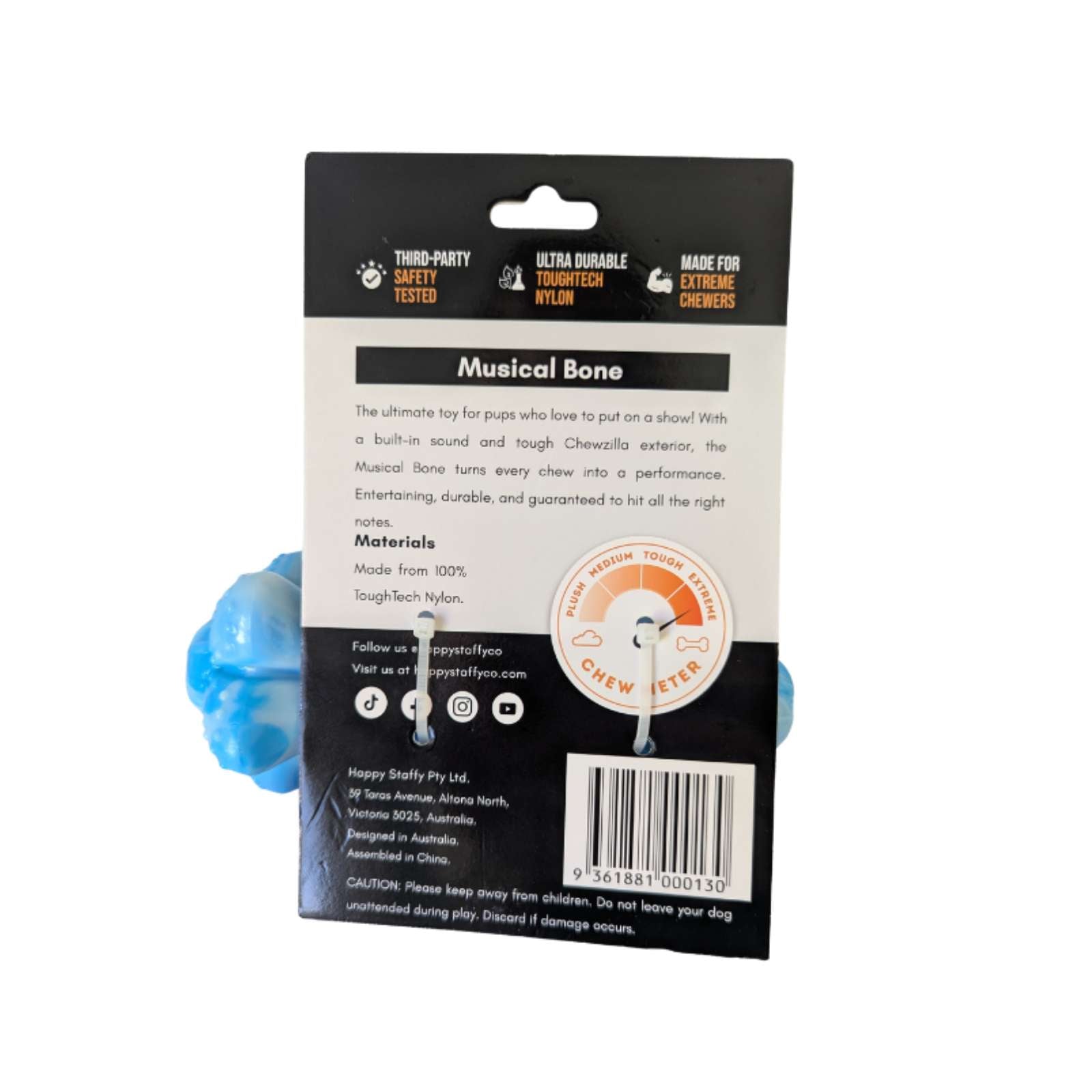 Happy Staffy Co. Chewzilla Musical Bone Tough Dog Toy