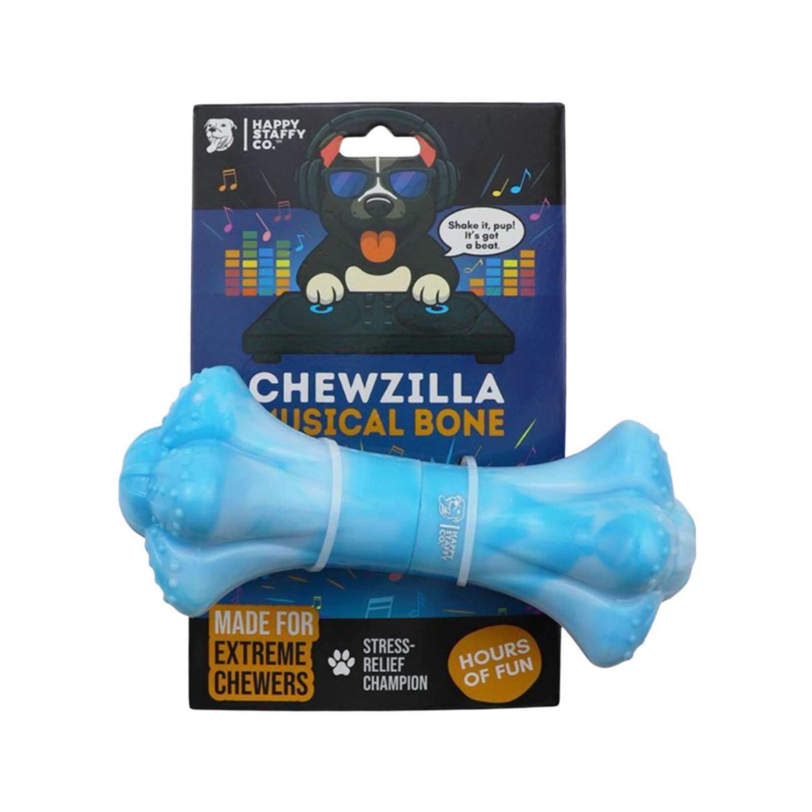 Happy Staffy Co. Chewzilla Musical Bone Tough Dog Toy