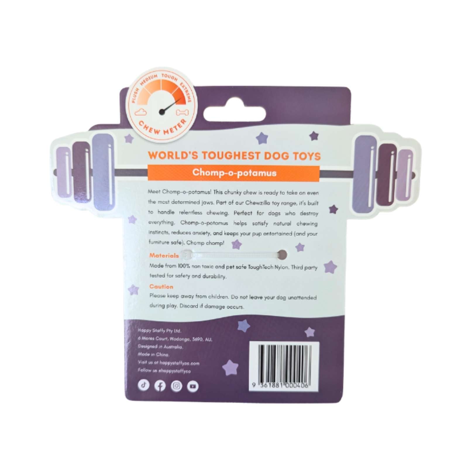 Happy Staffy Co. Chomp-O-Potamus Tough Dog Toy