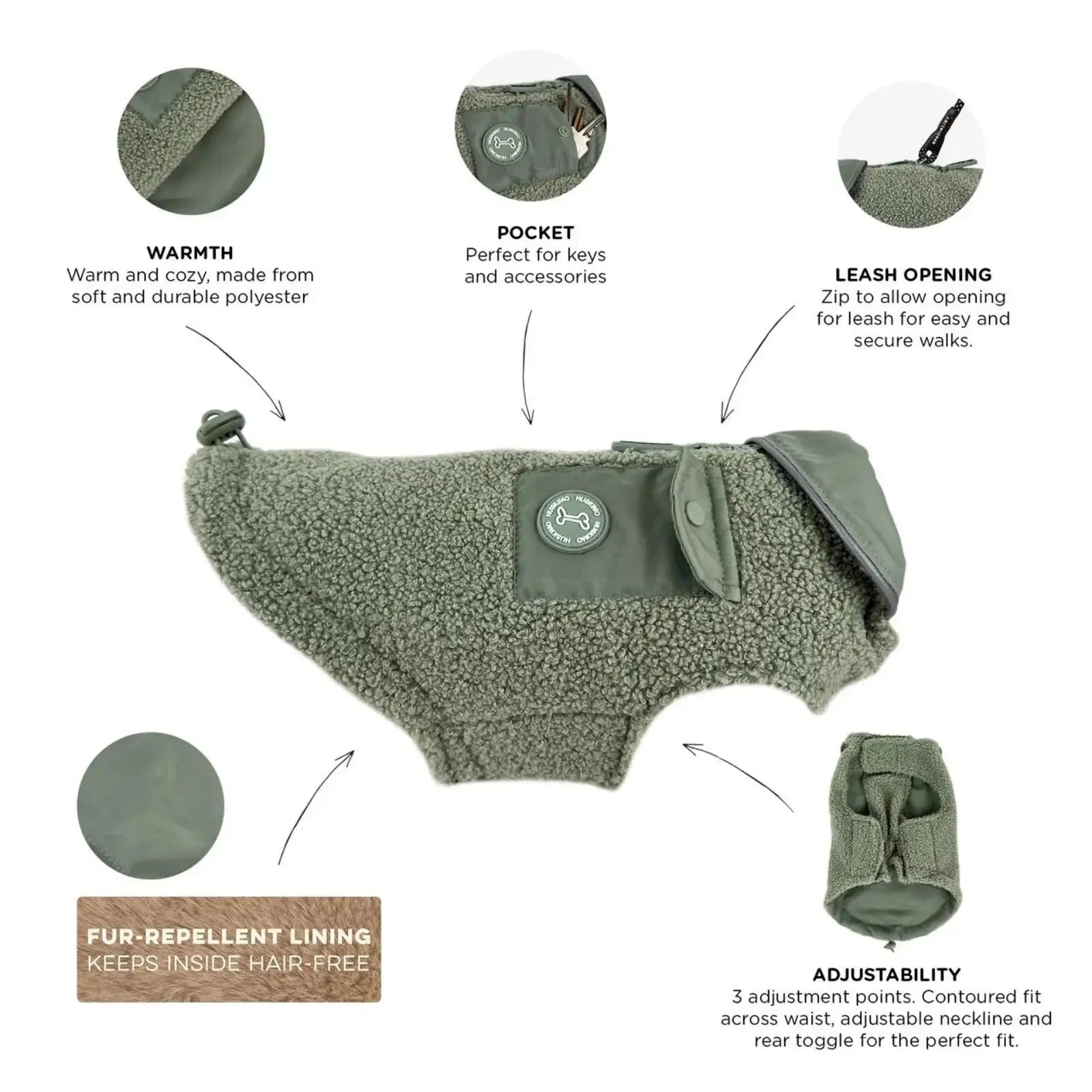 Huskimo Boucle – Gum Leaf Green Warm Winter Dog Jacket Huskimo