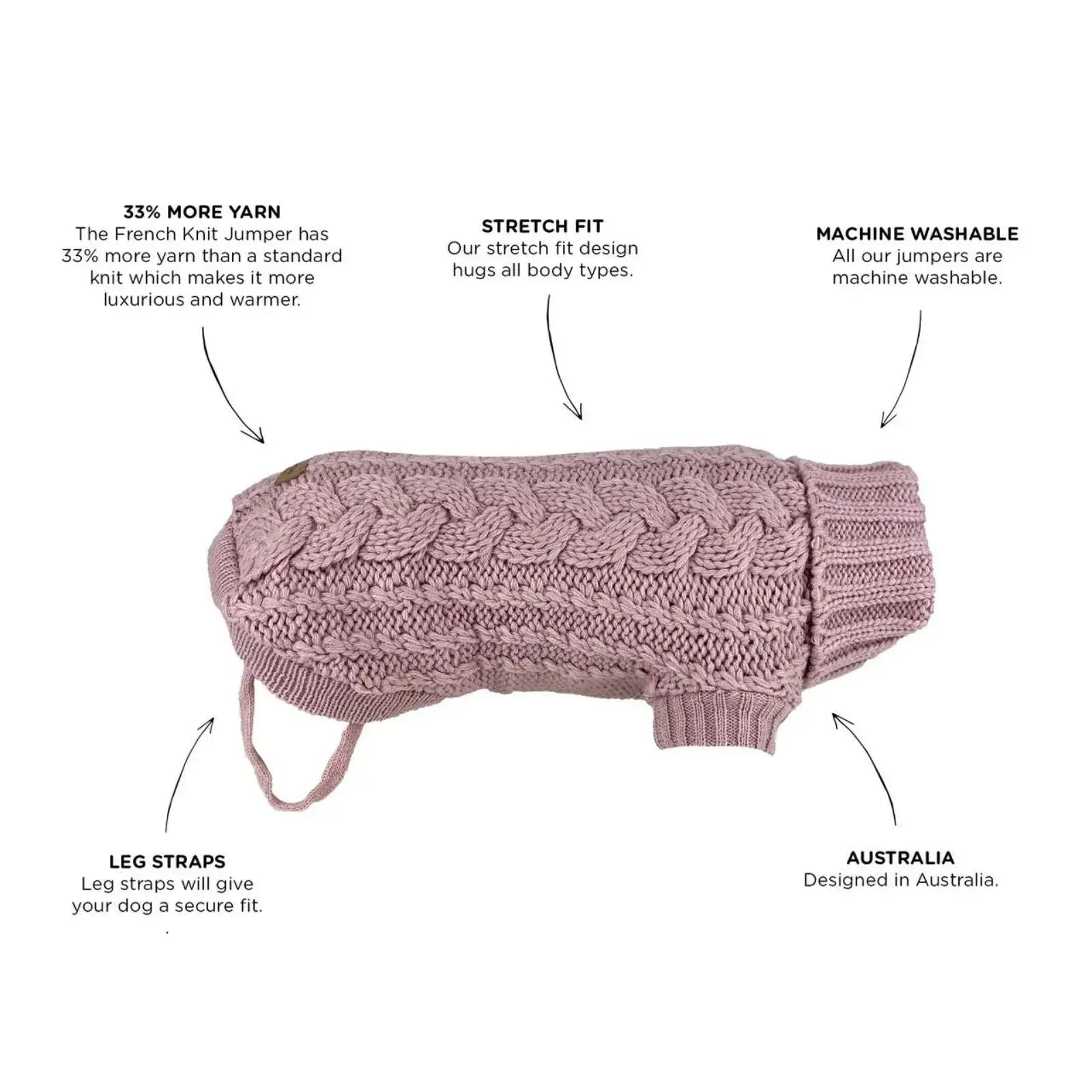 Huskimo French Knit – Rose Pink Soft Stretch Dog Jumper Huskimo