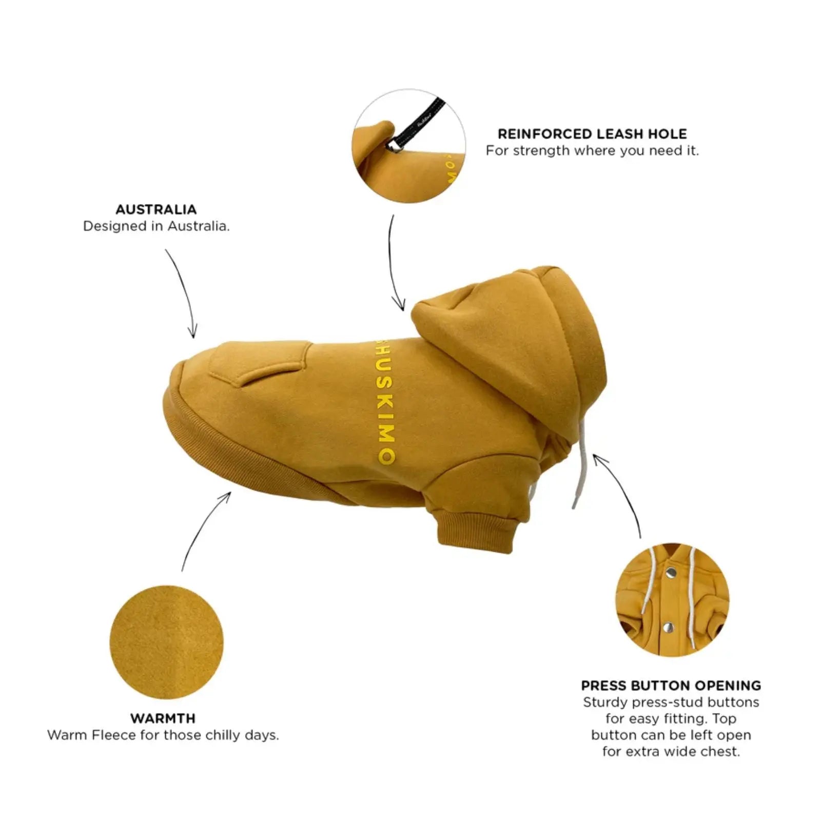 Huskimo Mt Baw Baw – Mustard Cozy Fleece Dog Hoodie Huskimo
