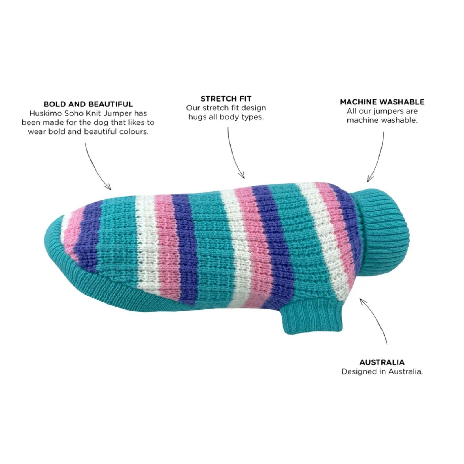 Huskimo Soho Knit – Cyan Crush Stretch Fit Dog Jumper Huskimo