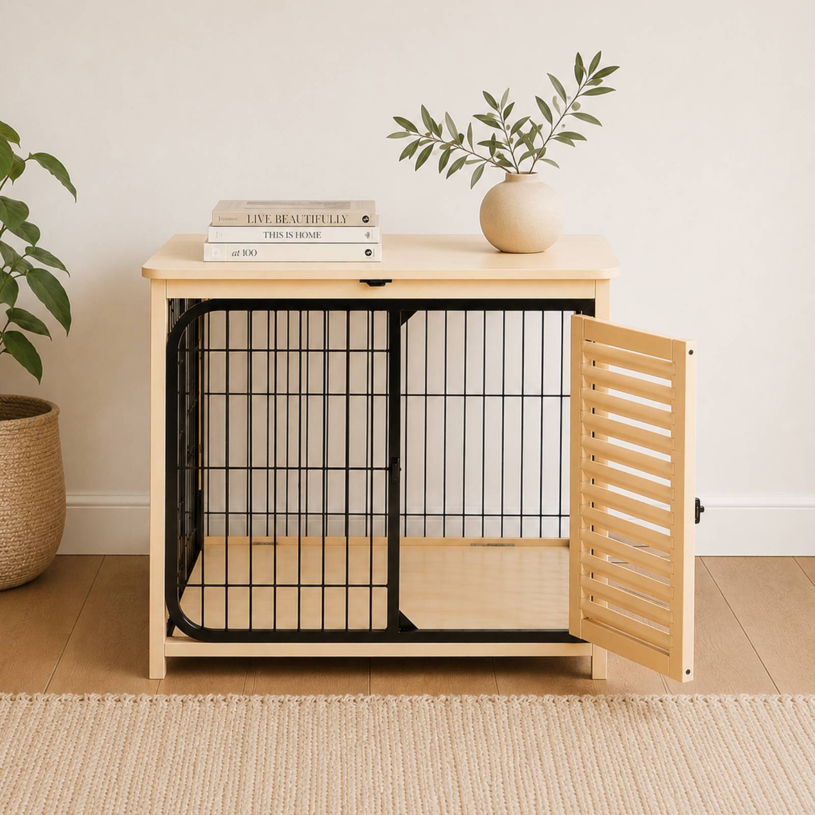 KPets Indoor Furniture Foldable Dog Crate - Black