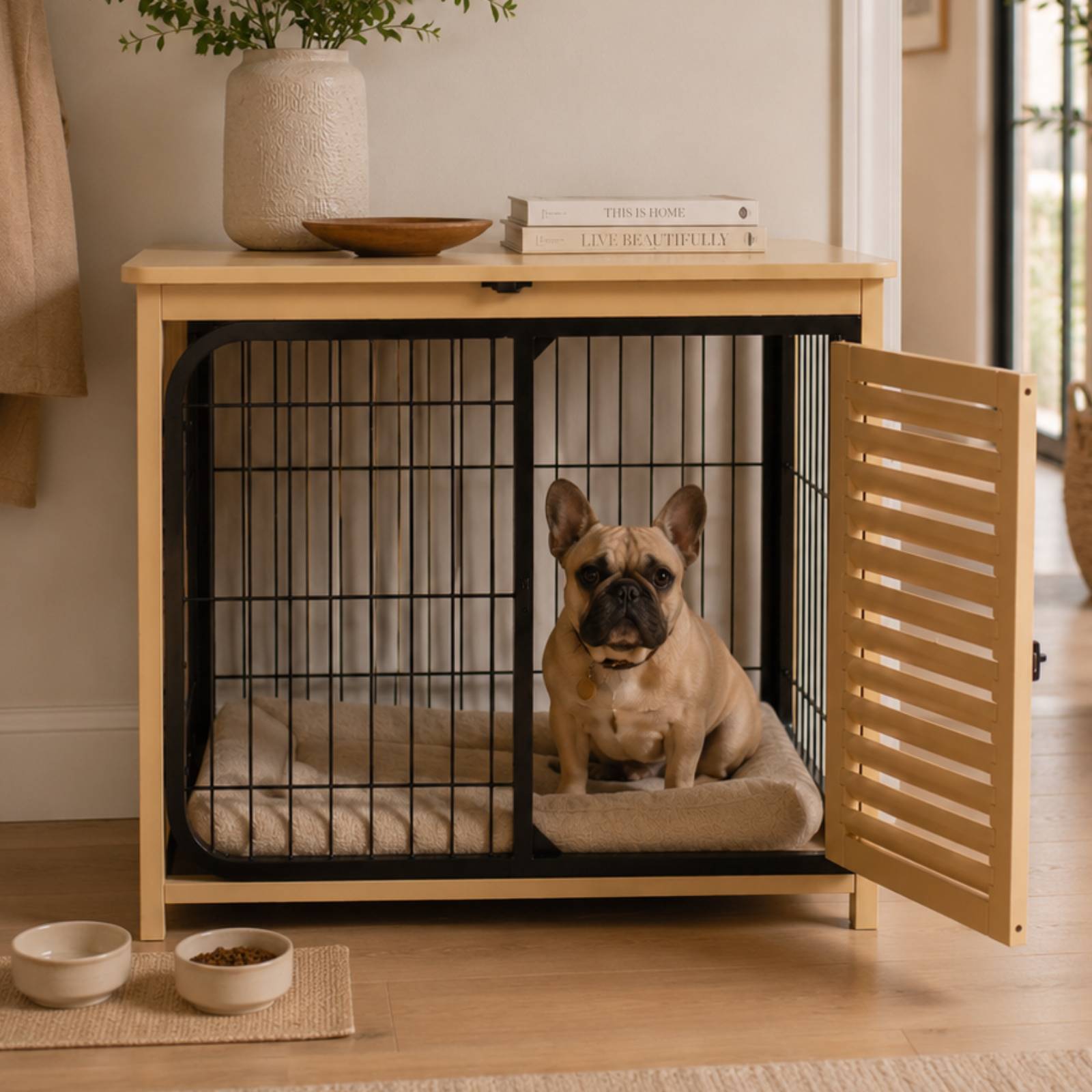 KPets Indoor Furniture Foldable Dog Crate - Black