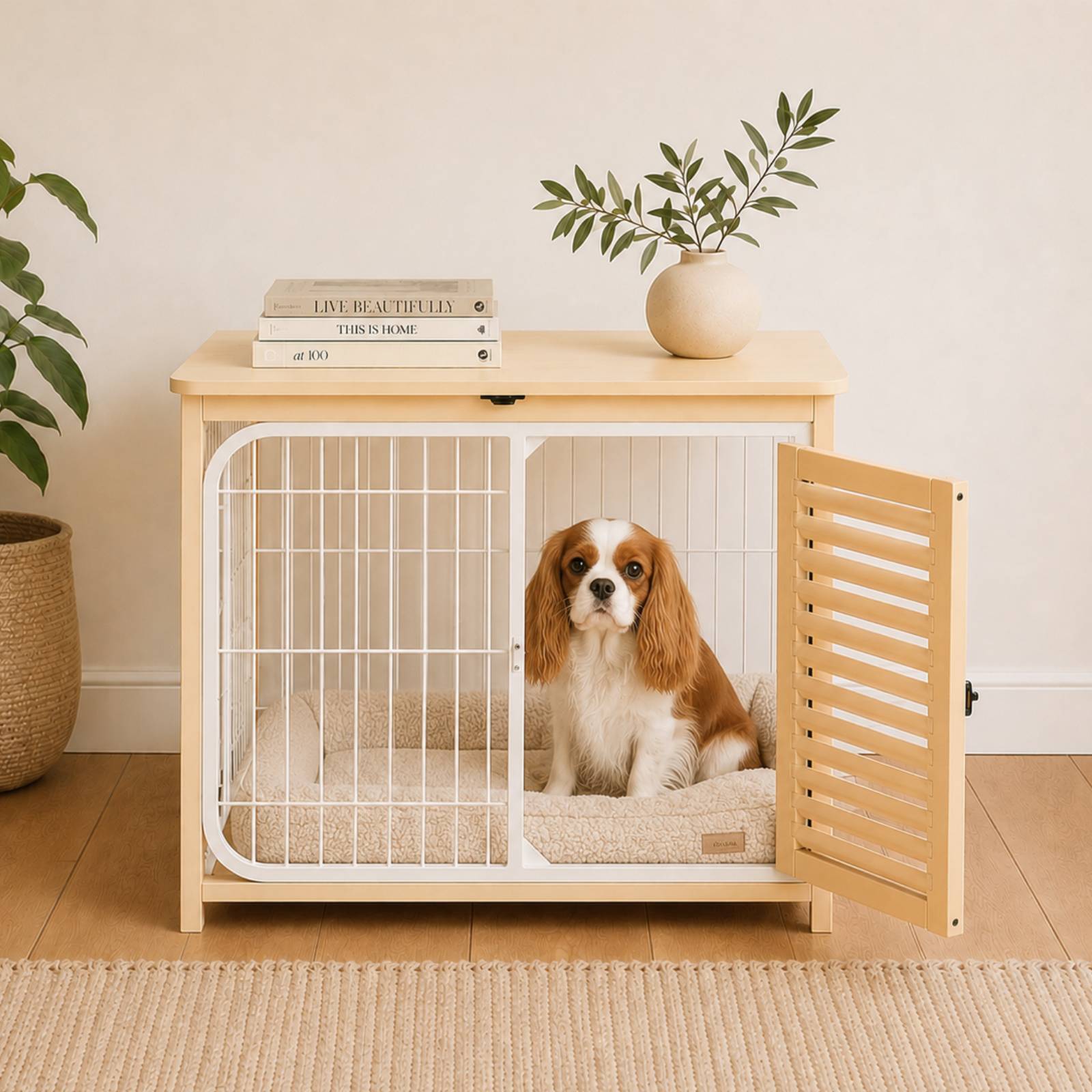KPets Indoor Furniture Foldable Dog Crate - White