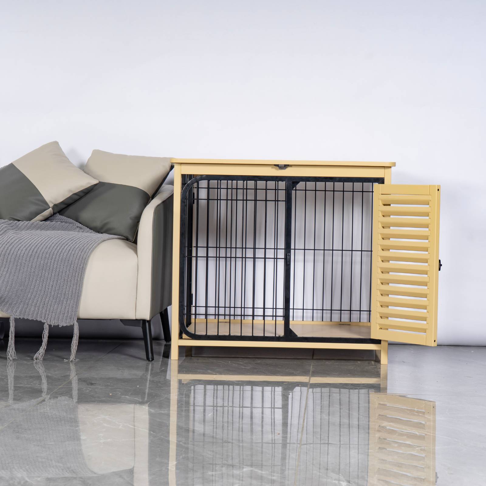 KPets Indoor Furniture Foldable Dog Crate - Black