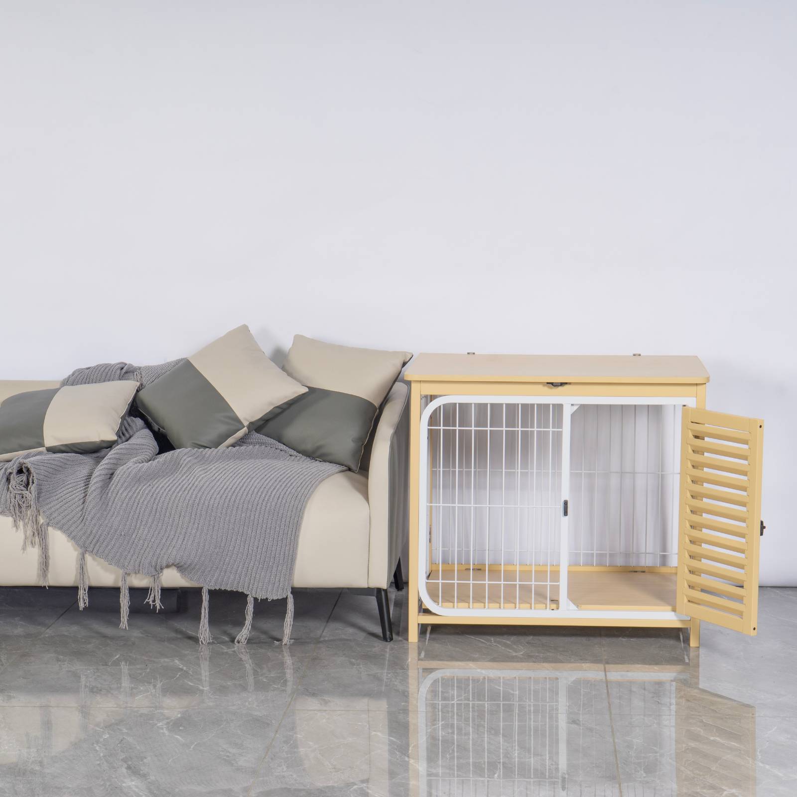 KPets Indoor Furniture Foldable Dog Crate - White