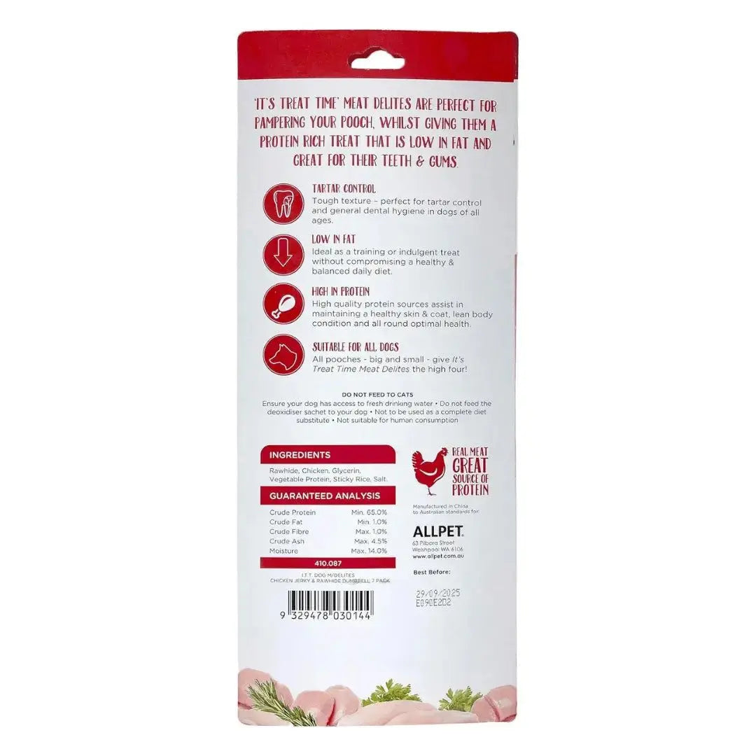 It's Treat Time Meat Delites Chicken Jerky & Rawhide Dumbbell 7pk Its Treat Time