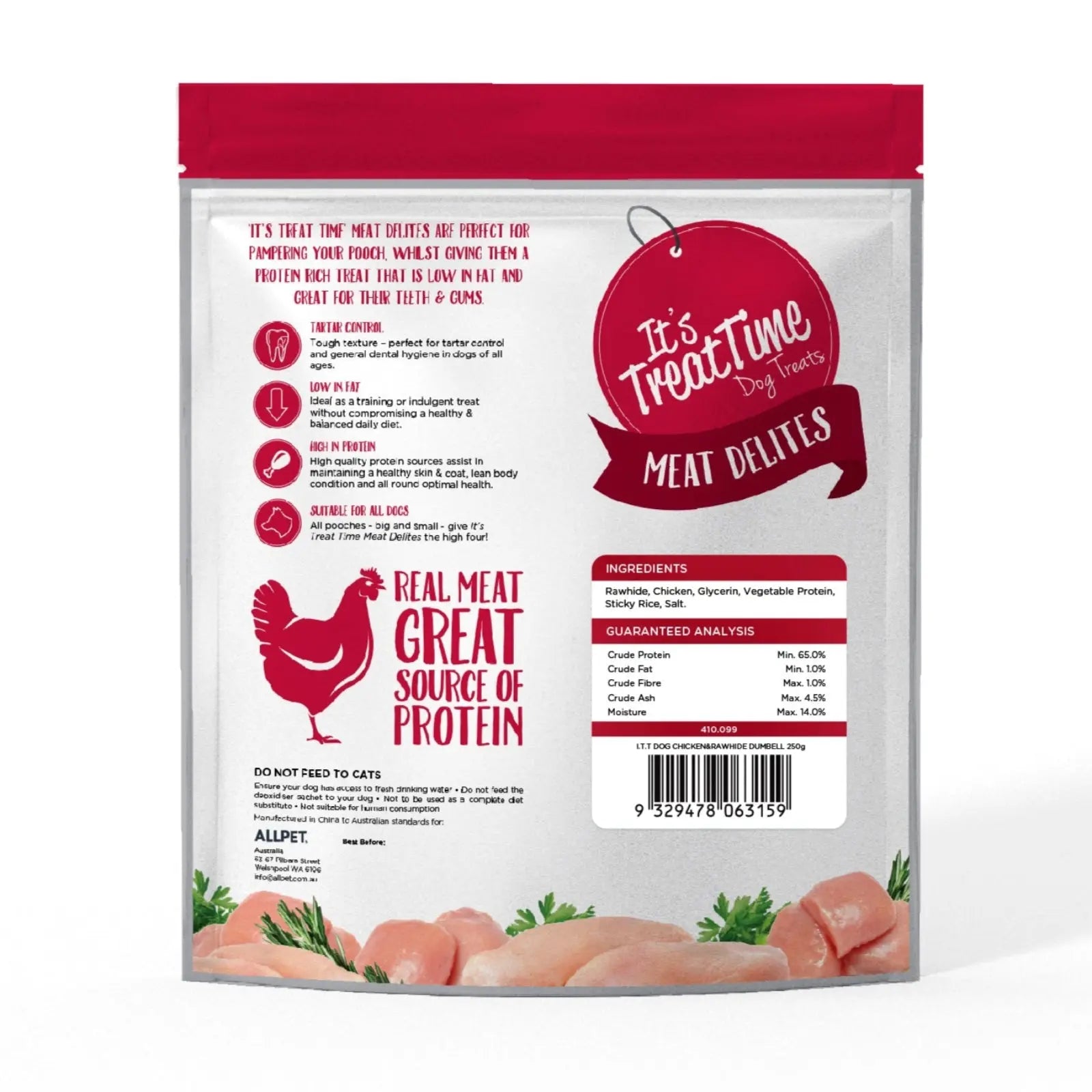 It's Treat Time Meat Delites Chicken Jerky & Rawhide Dumbell - Kellyville Pets