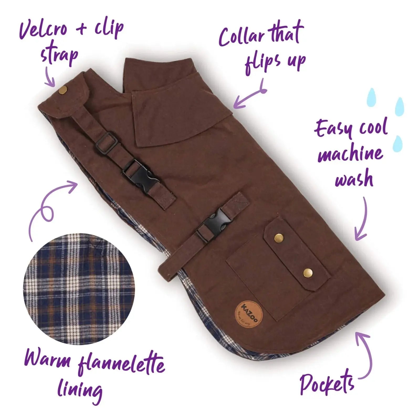 Kazoo Aussie Oilskin Waterproof Dog Coat - Brown Kazoo