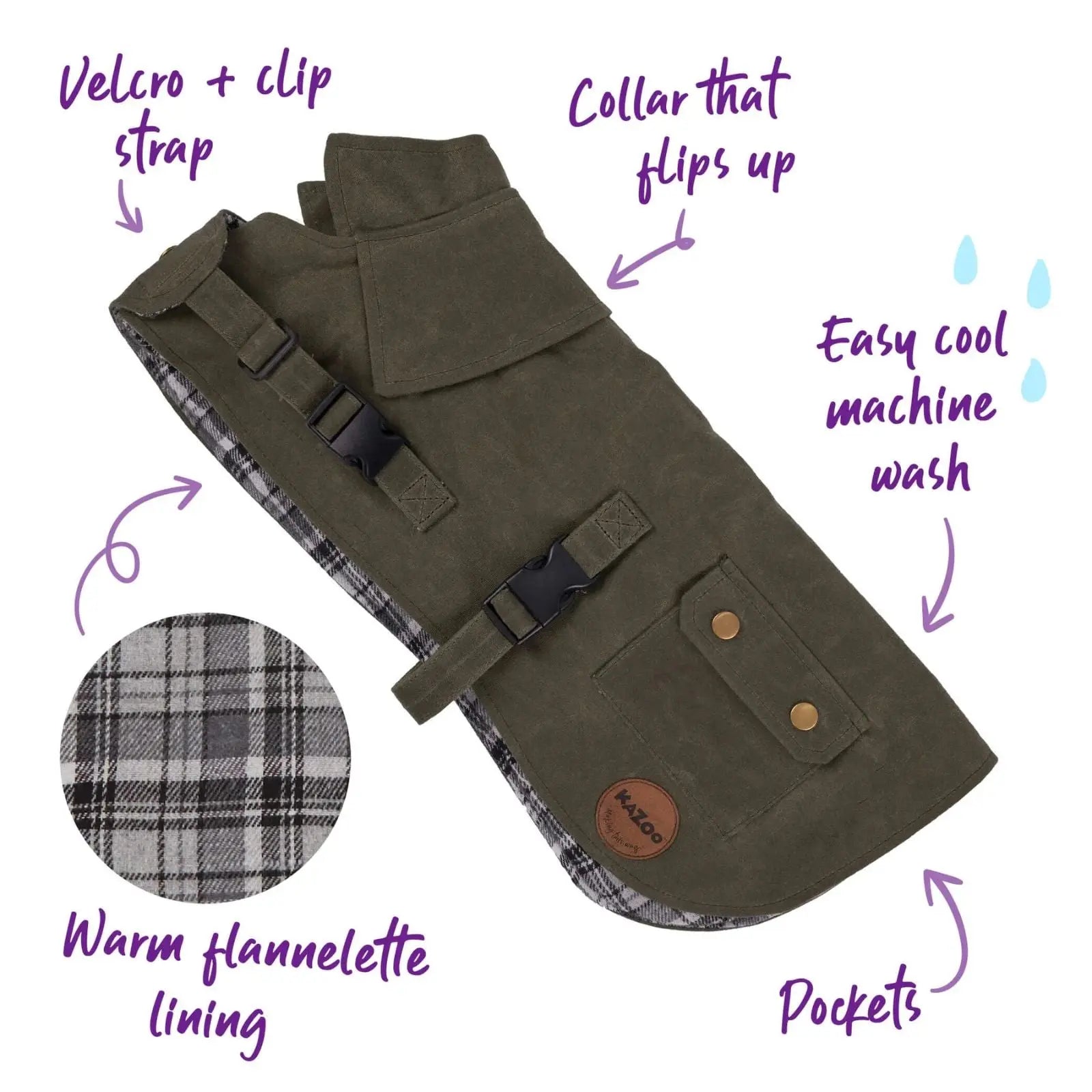 Kazoo Aussie Oilskin Waterproof Dog Coat - Olive Kazoo