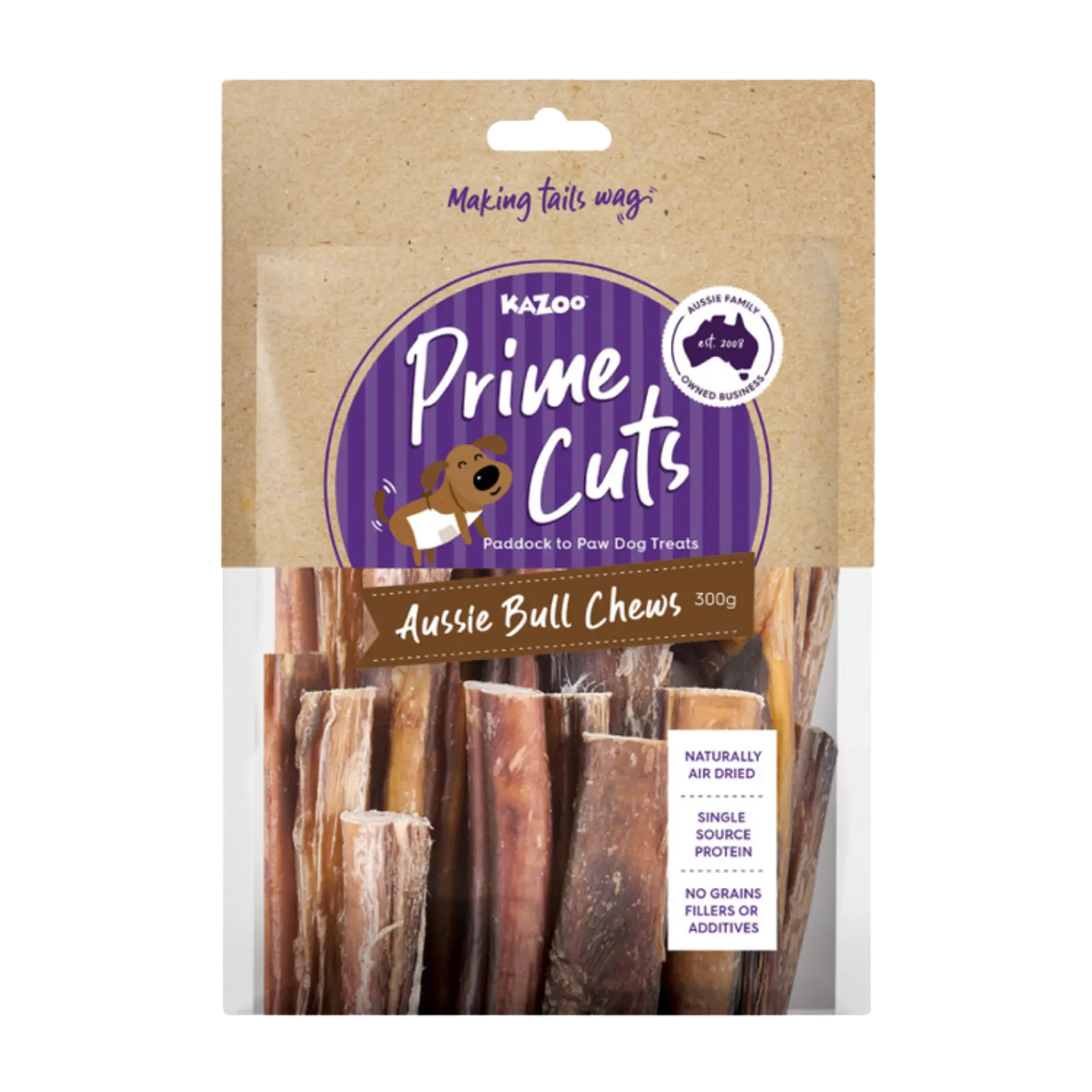 Kazoo Prime Cuts Aussie Bull Chews - 300g Prime Cuts