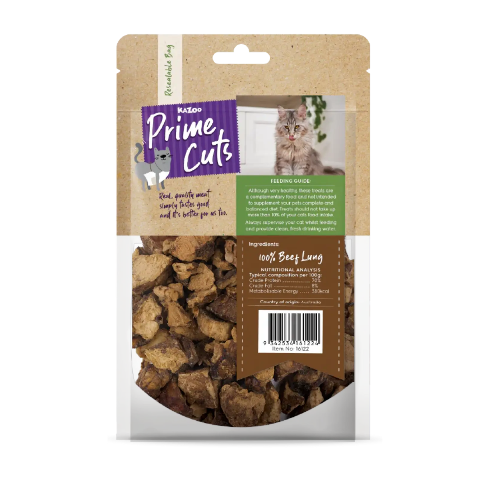 Kazoo Prime Cuts Beef Lung Crumble 60g For Cats Prime Cuts