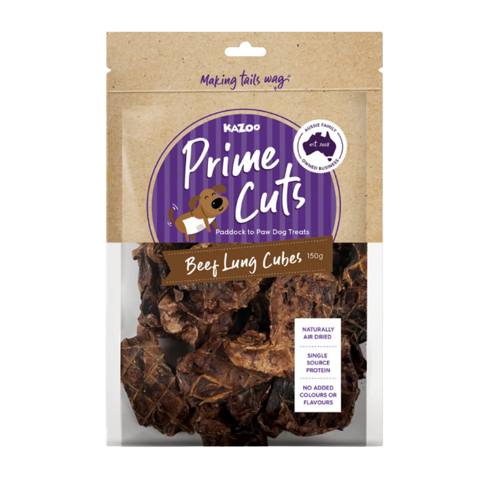 Kazoo Prime Cuts Beef Lung Cubes Dog Treats Prime Cuts