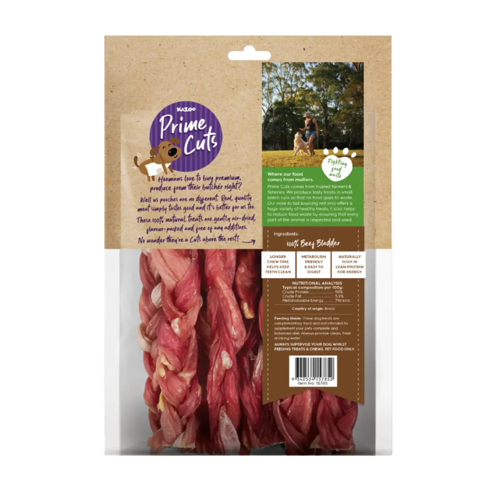 Kazoo Prime Cuts Braided Beef Sticks Dog Treats - 20cm Prime Cuts