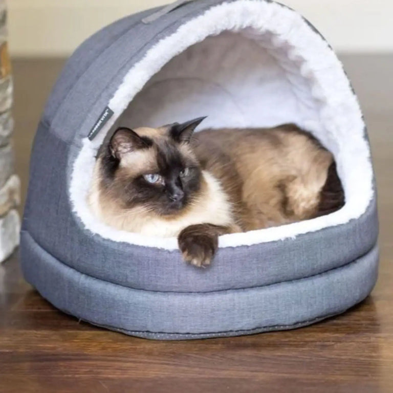 La Doggie Vita Water Resistant Oxford Charcoal Hooded Cat Bed La Doggie Vita