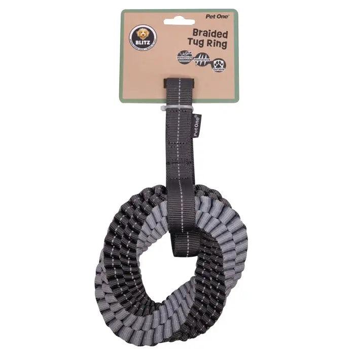 Pet One Blitz Braided Tug Ring with Strap Dog Toy Pet One