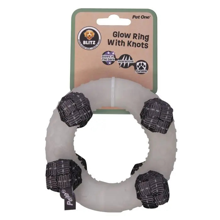 Pet One Blitz Glow In The Dark Ring with Knots Dog Toy Pet One