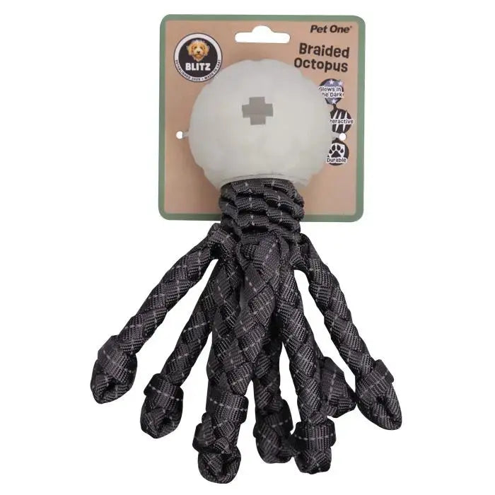 Pet One Blitz Octopus with Glow In The Dark Ball Dog Toy Pet One
