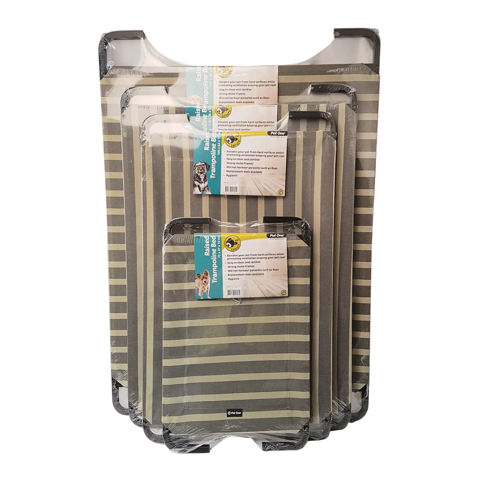 Pet One Leisure Raised Dog Bed - Charcoal/Wheat Stripes Pet One