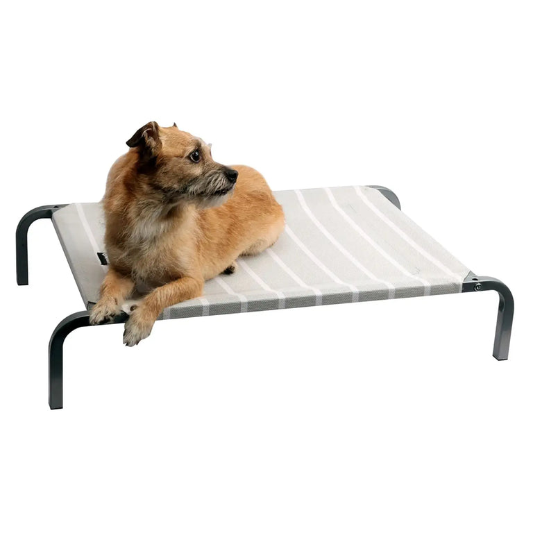Pet One Leisure Raised Dog Bed - Grey/White Stripes Pet One
