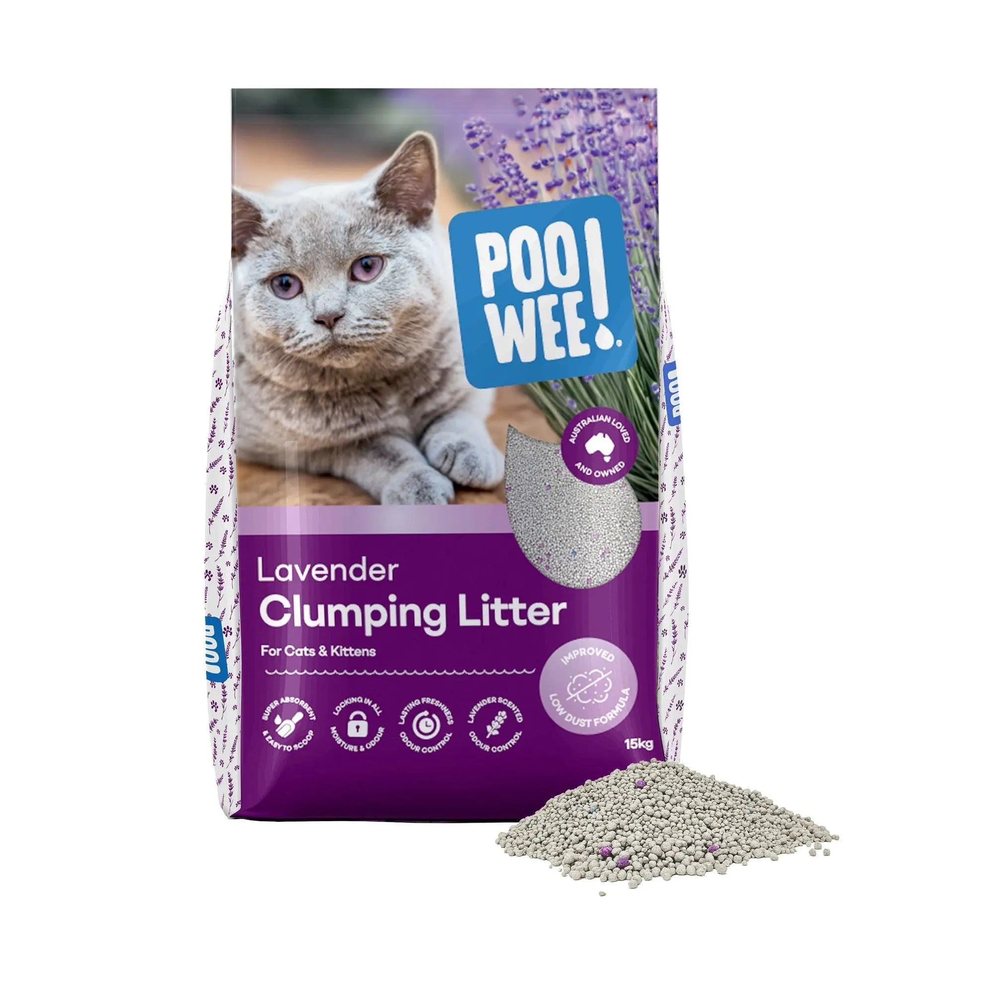 PooWee Clumping Litter Lavender 15kg - Kellyville Pets