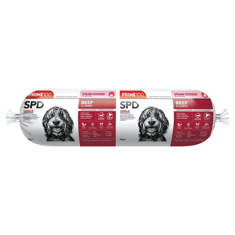 Prime100 Dog Food Roll SPD Beef & Carrot 2kg - Kellyville Pets