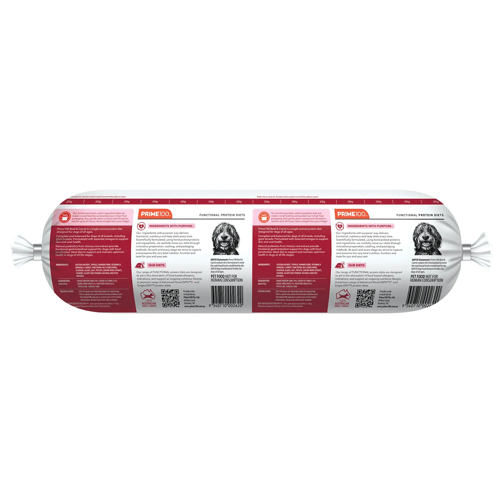 Prime100 Dog Food Roll SPD Beef & Carrot 2kg - Kellyville Pets
