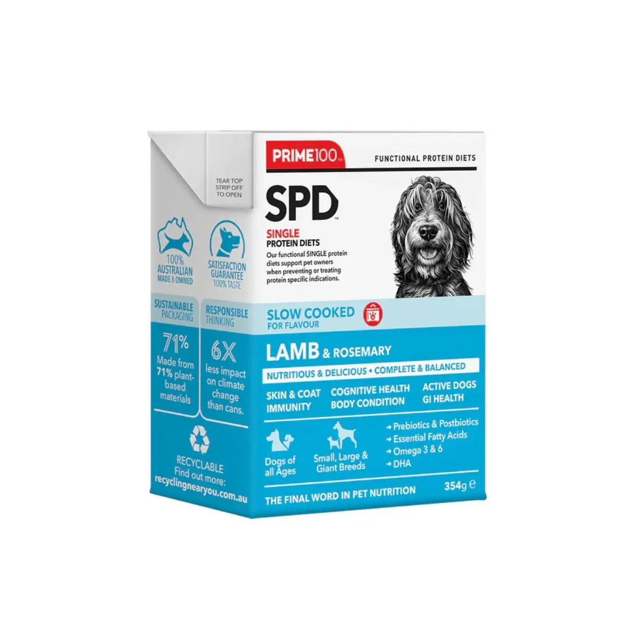 Prime100 SPD Slow Cooked Lamb & Rosemary 354g - Kellyville Pets