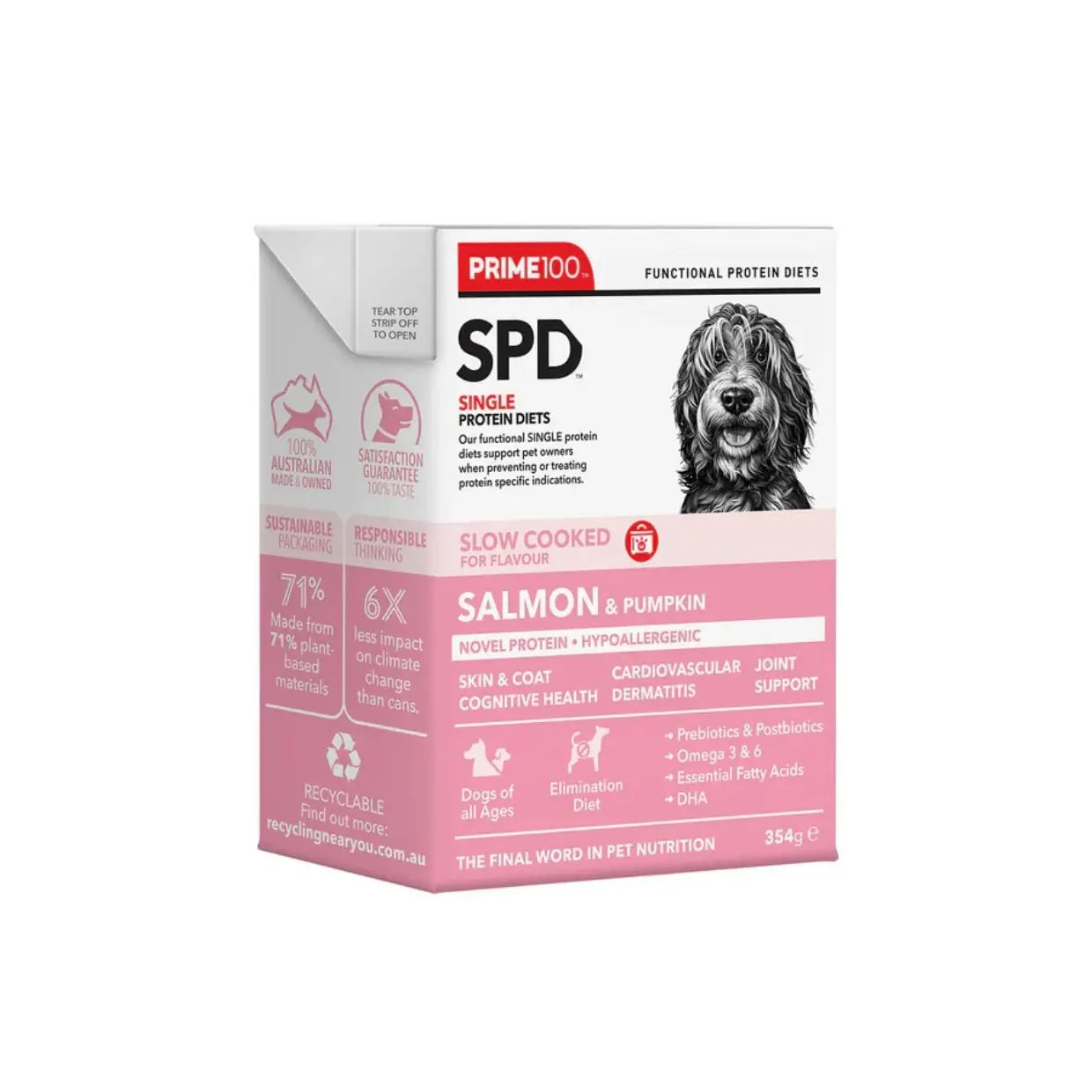 Prime100 SPD Slow Cooked Salmon & Pumpkin 354g - Kellyville Pets