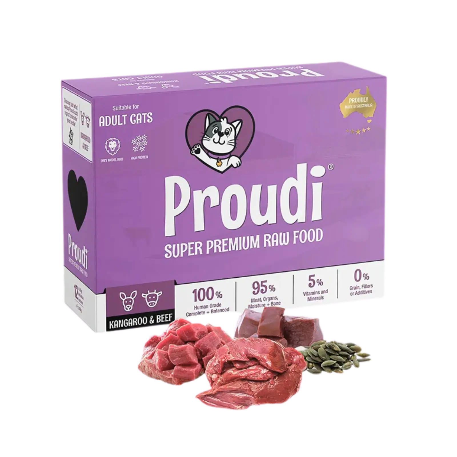 Proudi Kangaroo and Beef Raw Patties for Cats - 12 x 90g Proudi