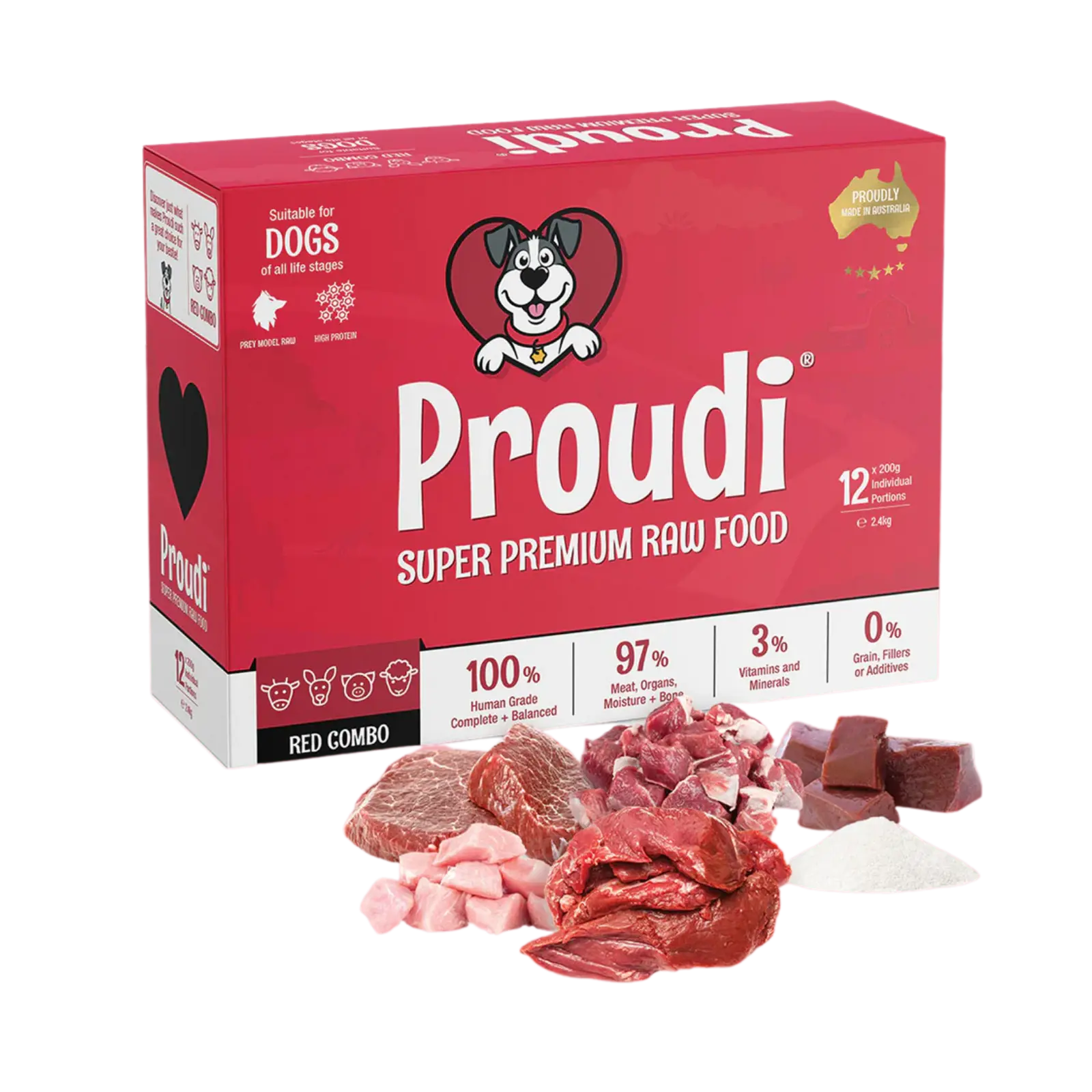 Proudi Red Combo Raw Patties for Dogs - 12 x 200g Proudi