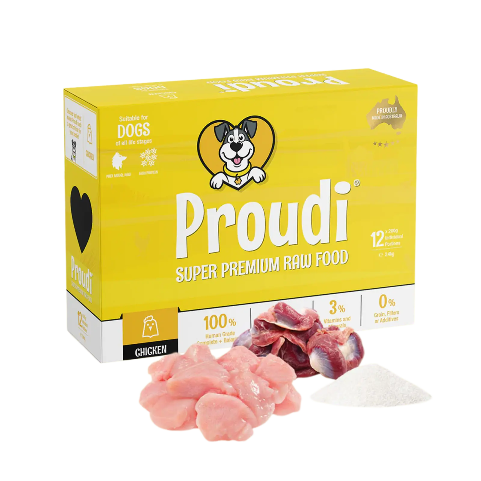 Proudi Single Protein Chicken Raw Patties for Dogs - 12 x 200g Proudi