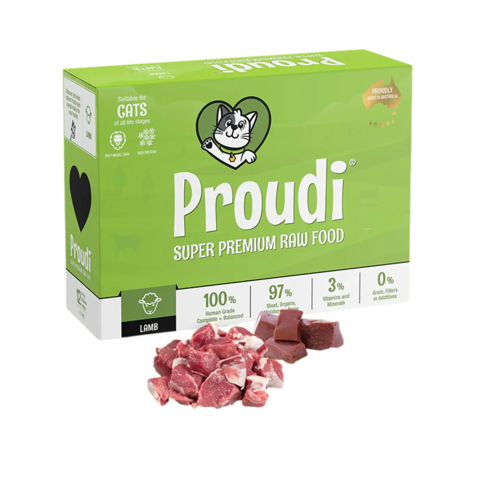 Proudi Single Protein Lamb Raw Patties for Cats - 12 x 90g Proudi