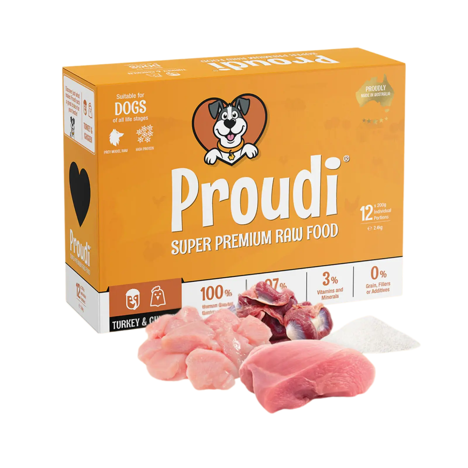 Proudi Turkey and Chicken Raw Patties for Dogs - 12 x 200g Proudi